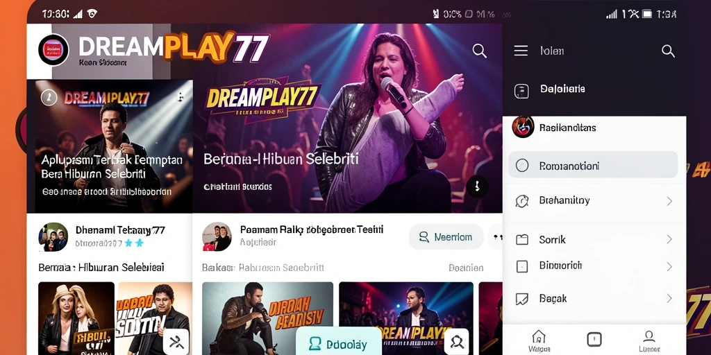 Tampilan antarmuka aplikasi berita Hiburan Selebriti yang menarik.